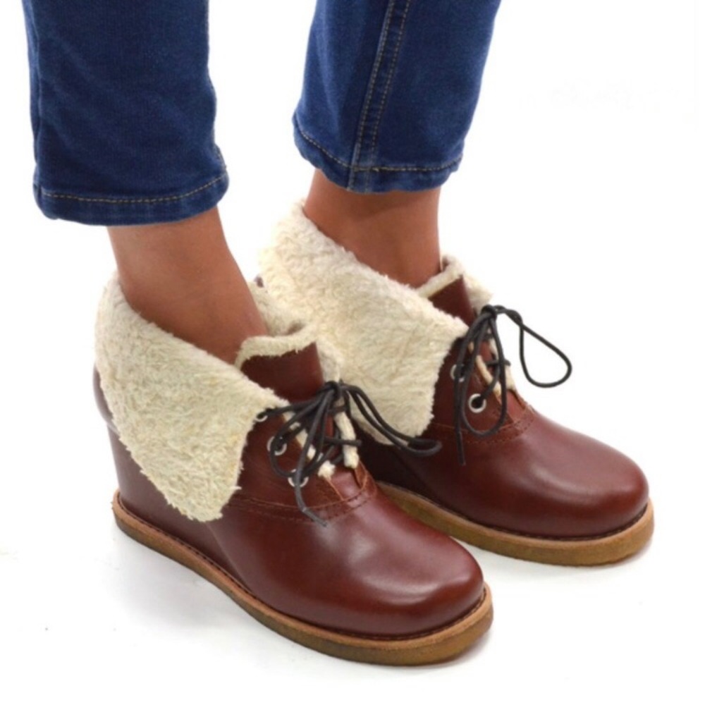 Swedish Hasbeens Pastry Cuffed Ankle Wedge Boots